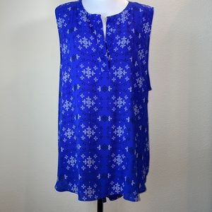 LOFT Royal Blue Sleeveless Printed Blouse